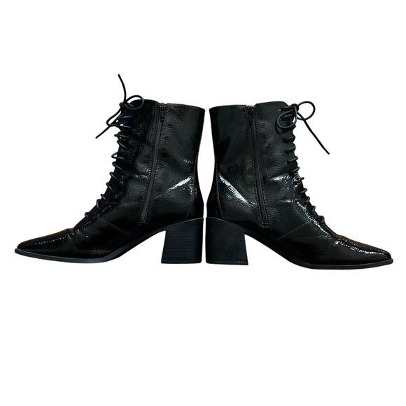 Journee Collection Covva Tru Womens Black Patent Vegan Leather Bootie Size 11 - Picture 9 of 10